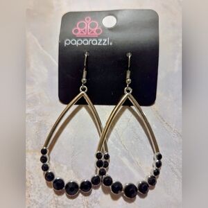 Paparazzi Silver-Tone Teardrop Earrings with Black Beads